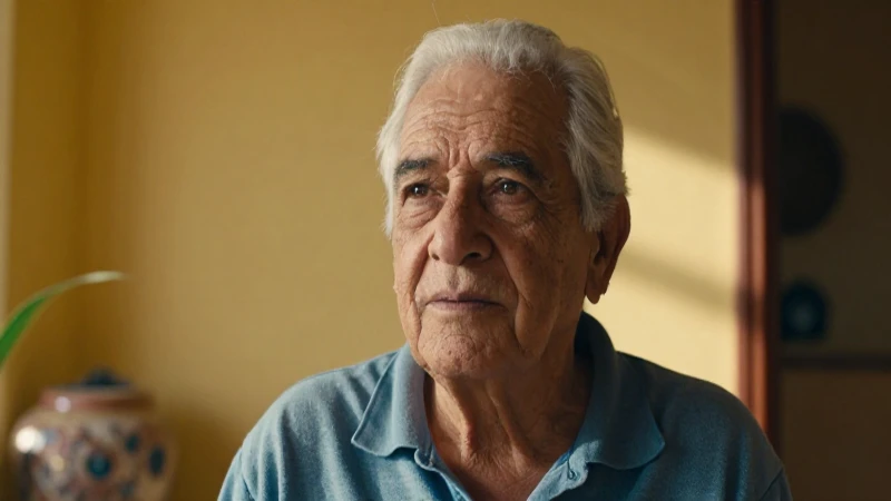 Anciano colombiano sereno bajo luz cálida