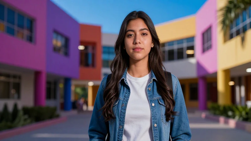 Estudiante mexicano vibrante en campus moderno