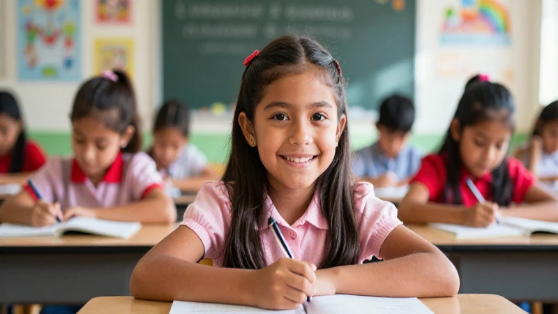 Estudiante mexicano feliz aprende en escena vibrante