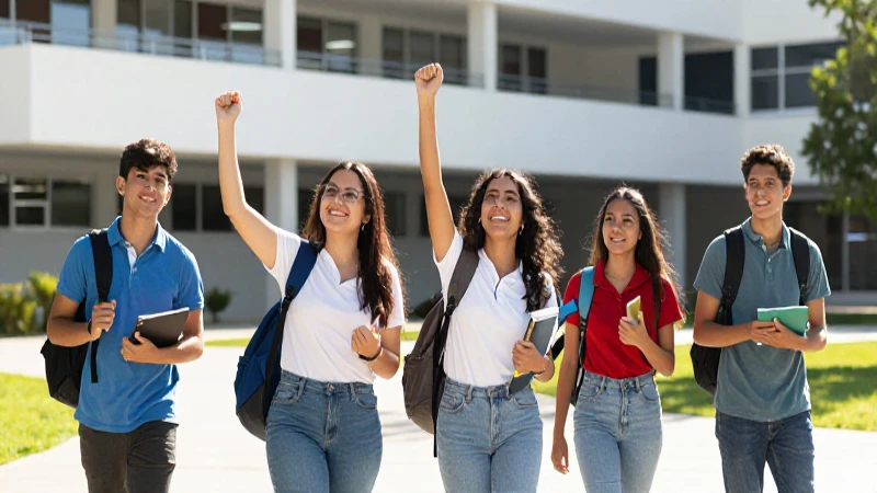 Estudiantes mexicanos celebran su éxito en la universidad moderna