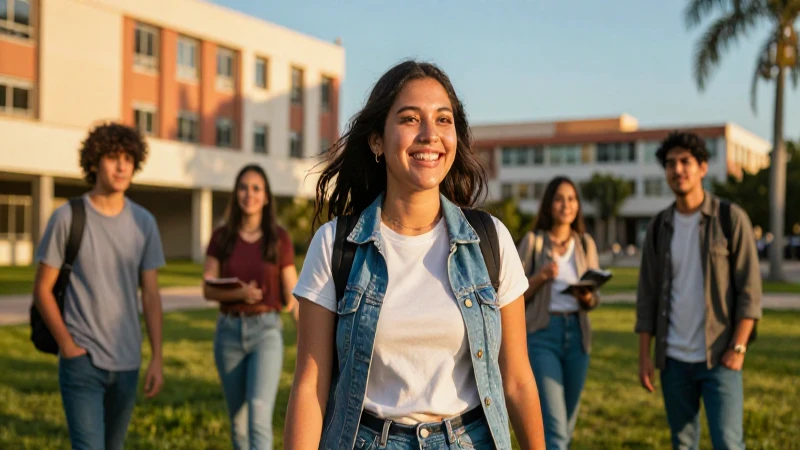 Estudiante mexicano ambicioso en campus iluminado