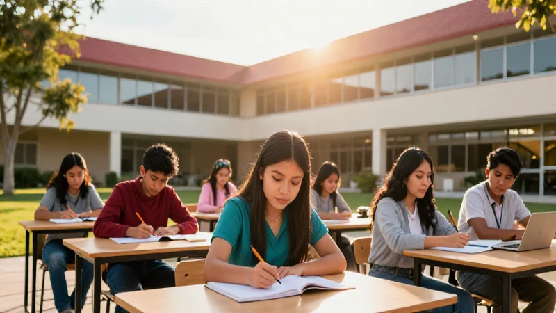Estudiantes mexicanos en campus vibrante de luz