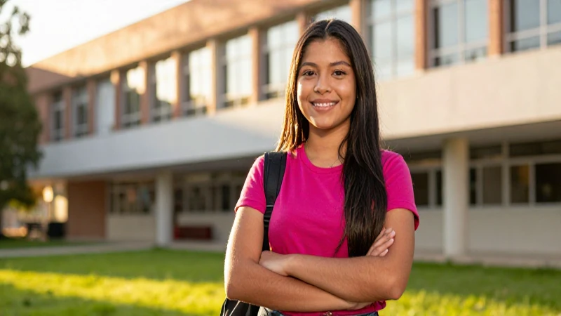 Estudiante mexicana orgullosa en luz dorada