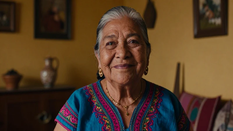 Abuela mexicana sonriente en hogar tradicional