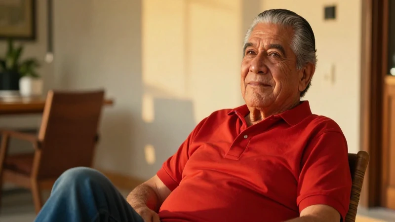 Hombre mexicano mayor relajado con luz dorada