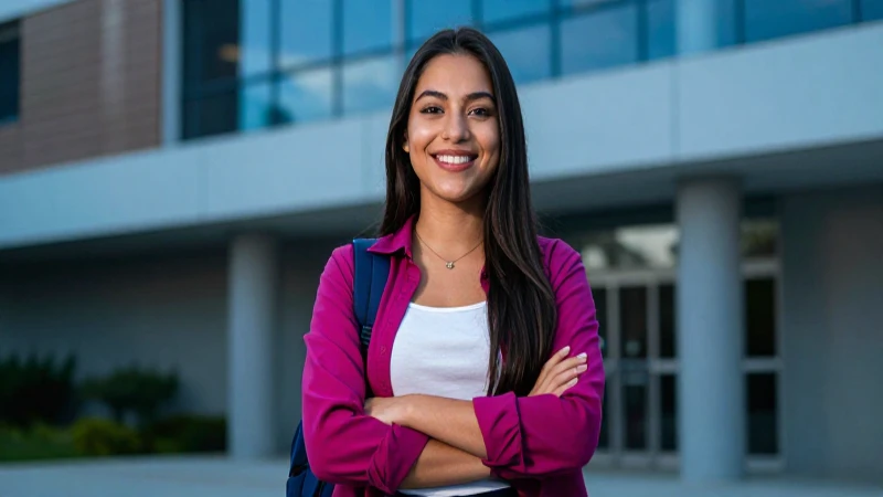 Retrato vibrante de estudiante mexicana en campus moderno