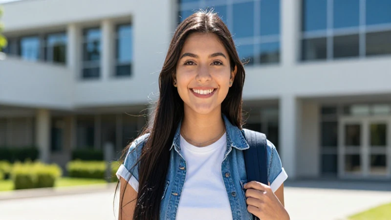 Estudiante mexicano sonriente en campus moderno