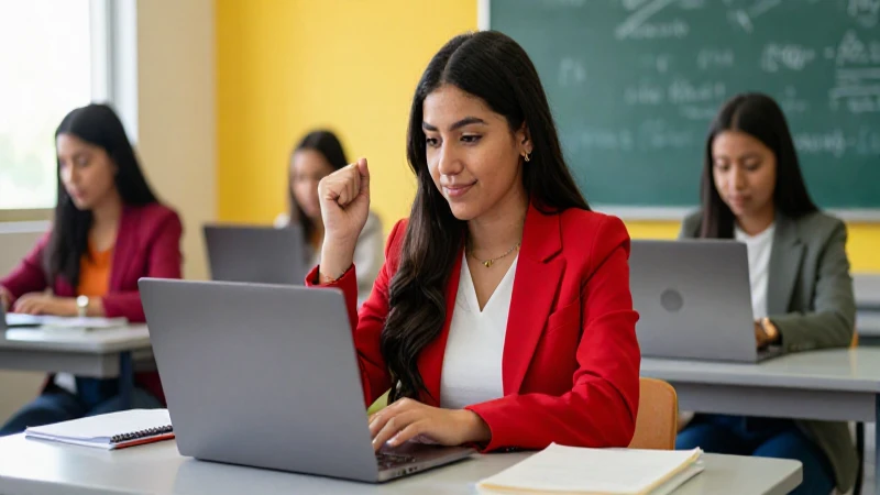 Estudiante mexicano brillante en aula moderna