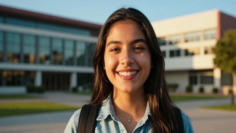 Estudiante mexicano sonriente en campus moderno