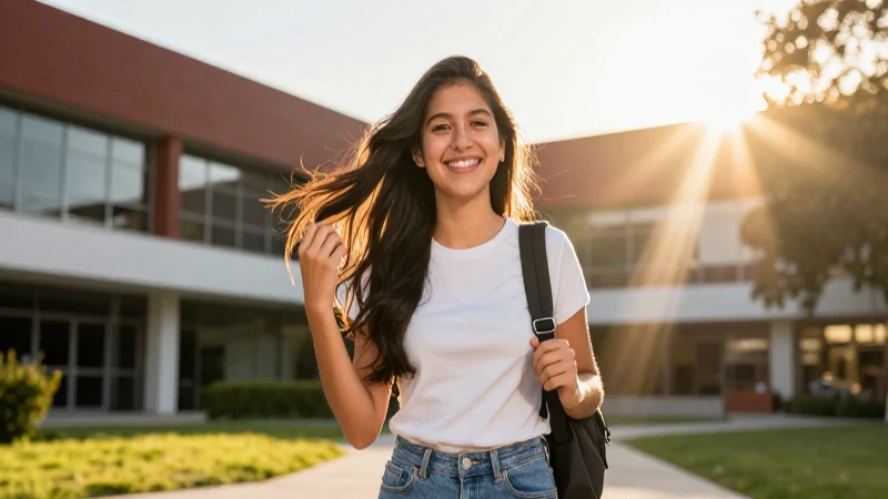 Estudiante mexicano sonriente en campus vibrante