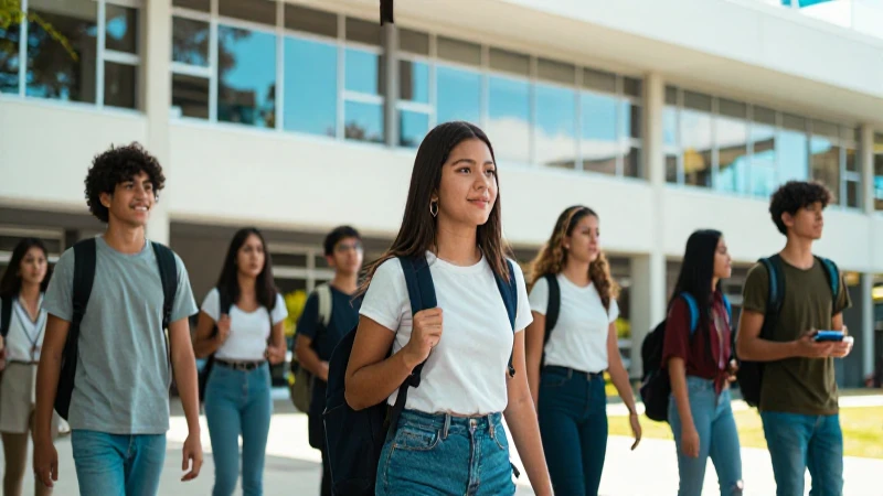 Jóvenes mexicanos en escuela moderna y vibrante