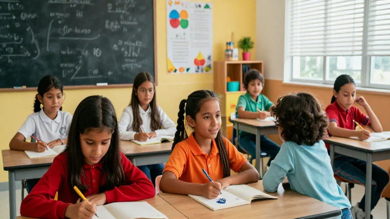 Estudiantes mexicanos felices en aula colorida