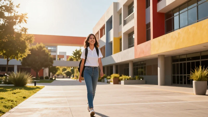 Estudiante mexicano alegre en universidad iluminada