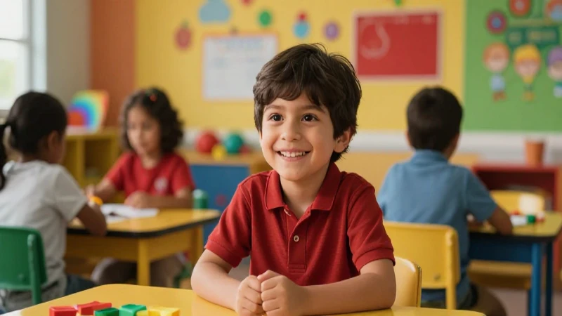 Niños mexicanos sonriendo en un aula vibrante