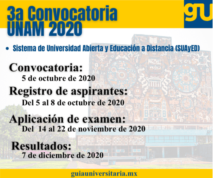 Fechas de la tercera convocatoria para ingresar a la UNAM en [año]