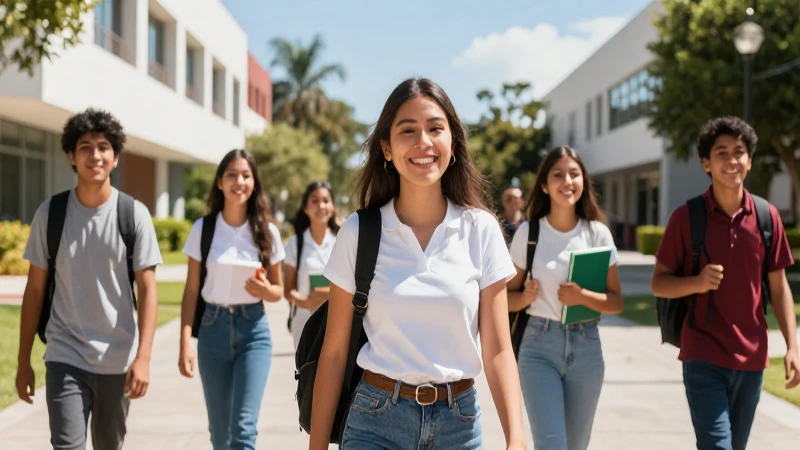 Estudiantes mexicanos alegres en campus soleado
