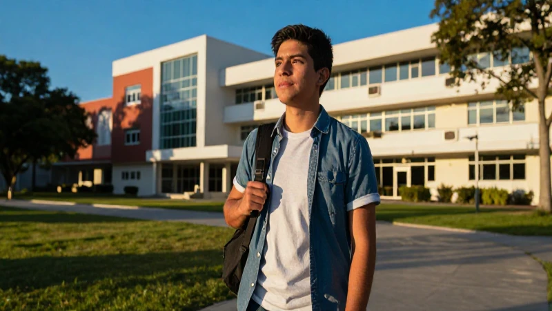 Estudiante mexicano en campus universitario dorado