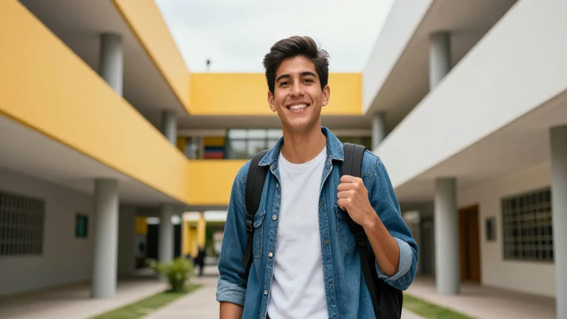 Estudiante mexicano en campus moderno y vibrante