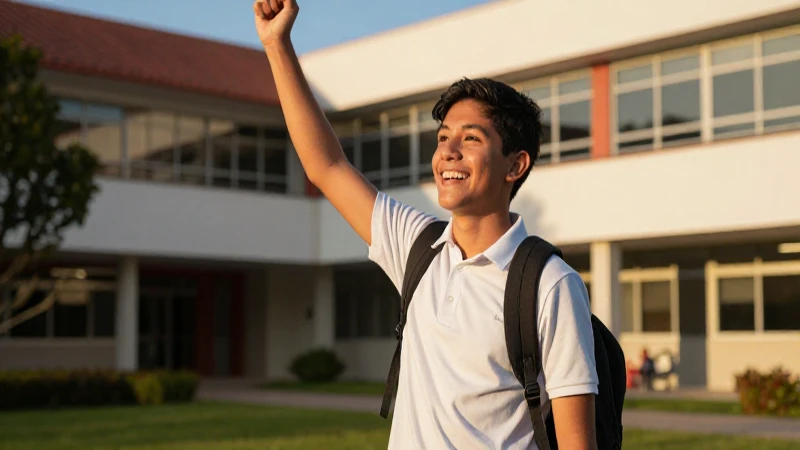 Estudiante mexicano feliz en luz dorada