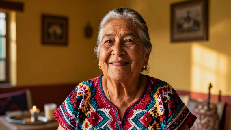 Mujer mexicana alegre en hogar cálido