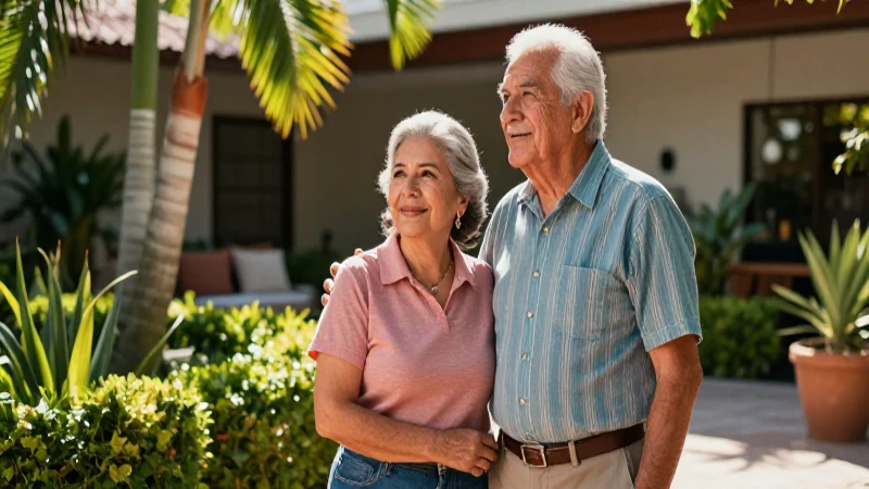 Pareja mexicana en jardín con luz cinematográfica