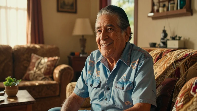 Alegre abuelo mexicano en hogar cálido