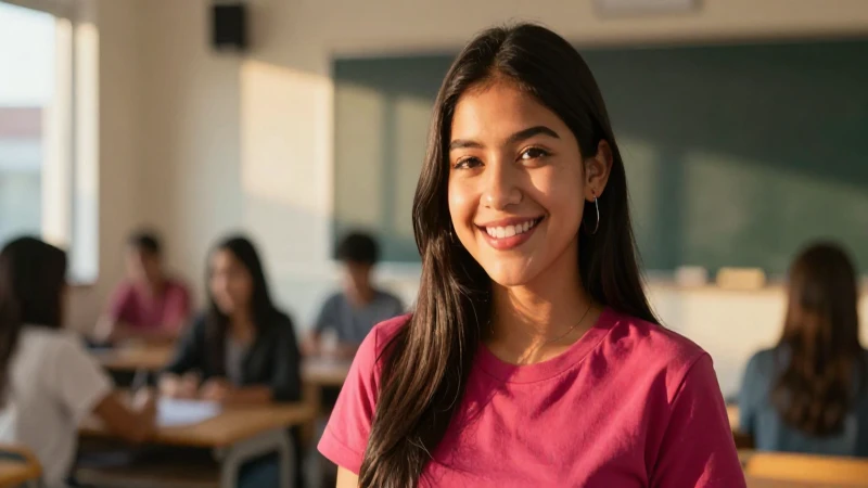Joven estudiante mexicano sonríe en luz dorada