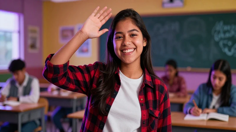 Joven mexicano sonriente simboliza progreso en clase moderna
