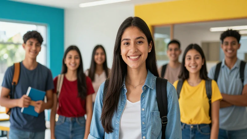 Estudiantes mexicanos sonrientes en un campus moderno