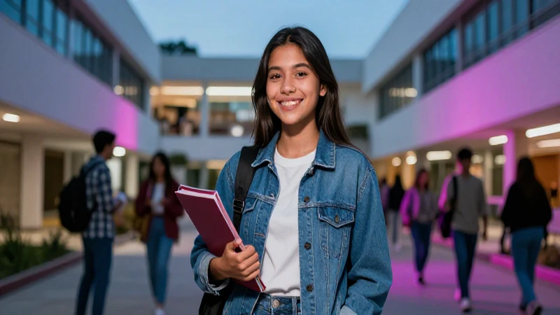 Estudiante mexicano exitoso en campus vibrante