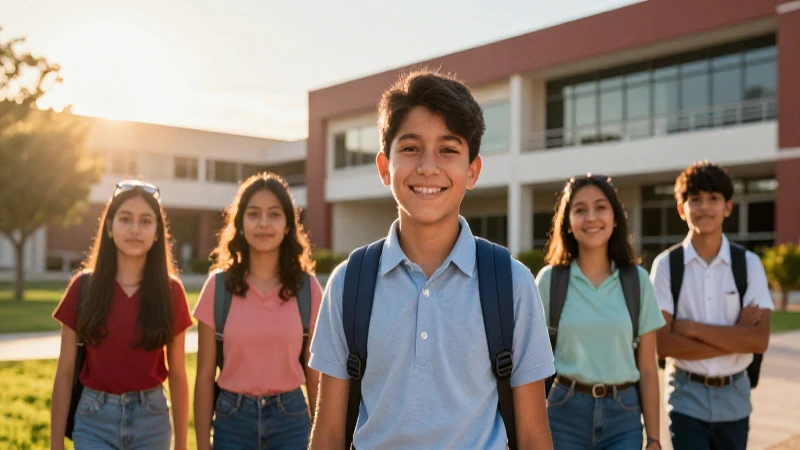 Estudiante mexicano feliz en escuela moderna