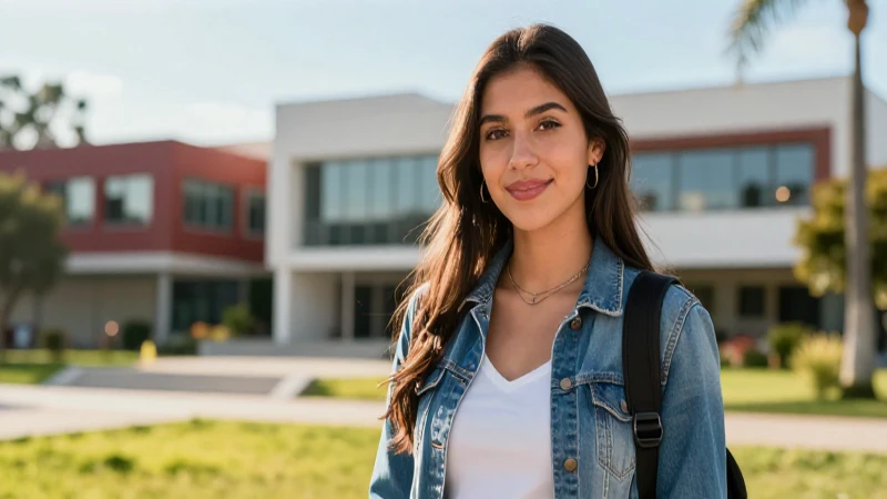 Estudiante mexicano confiado en campus moderno