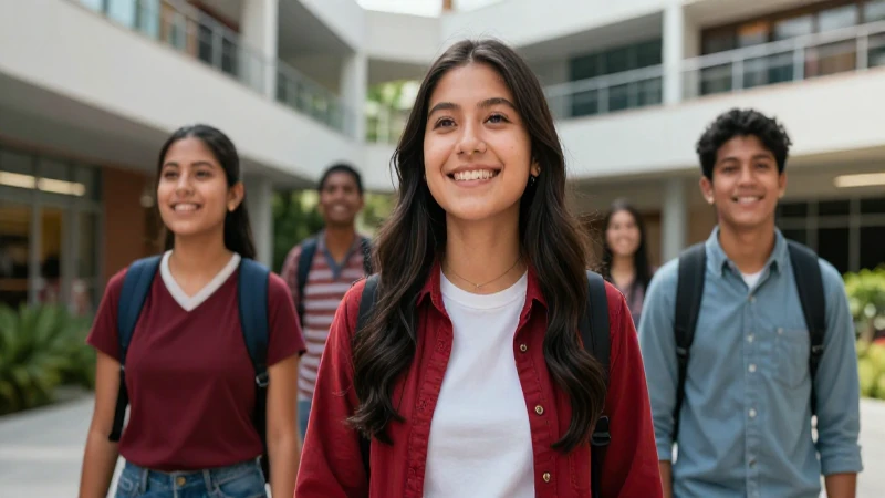 Estudiante mexicano sonriendo en moderno campus