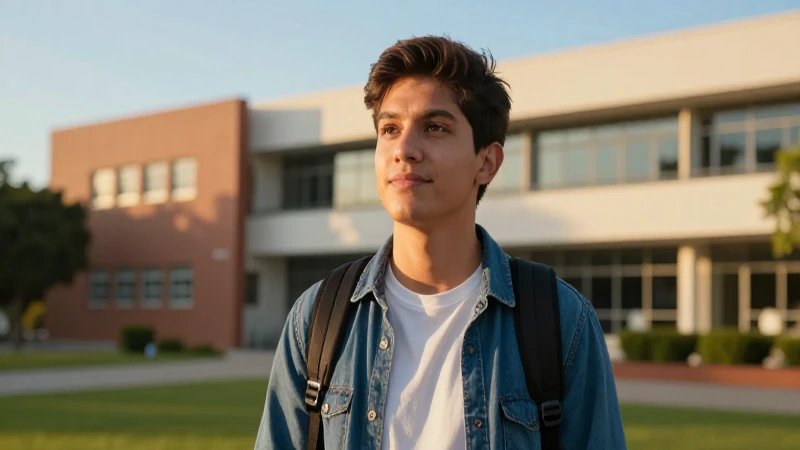 Joven mexicana determinada bajo luz dorada en el campus