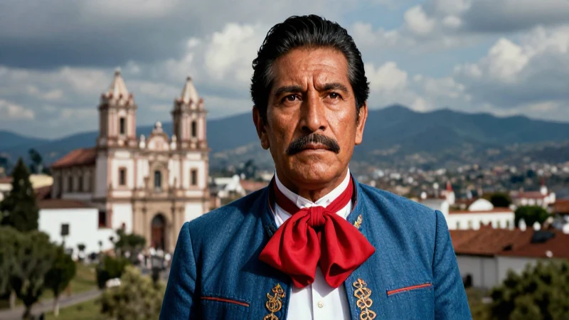 Retrato épico de revolucionario mexicano con paisaje de Querétaro