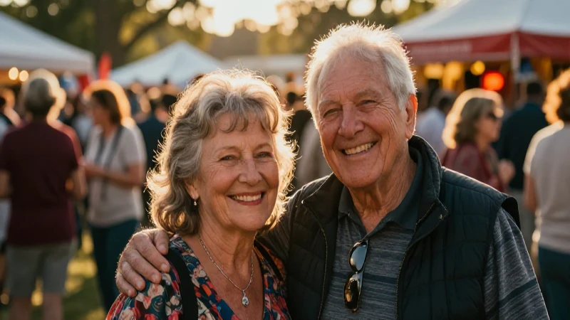 Pareja feliz en festividad dorada