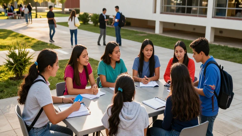 Estudiantes mexicanos colaboran en un campus vibrante y moderno