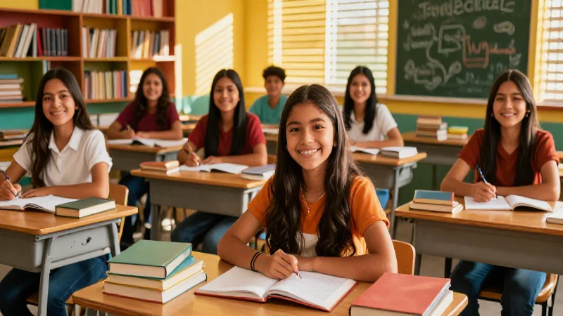 Estudiantes mexicanos felices en un aula vibrante