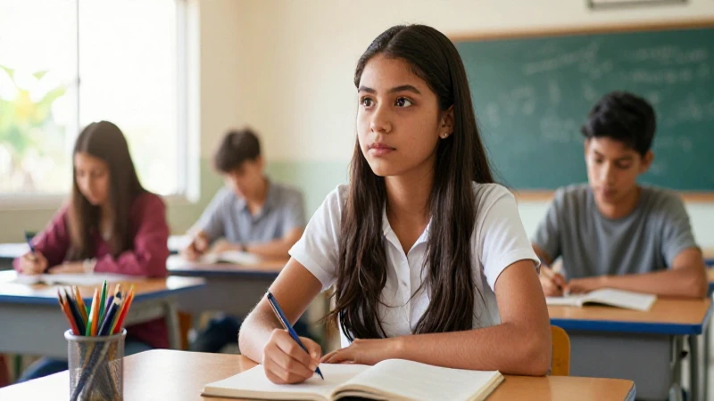 Estudiante mexicana brillante en aula iluminada