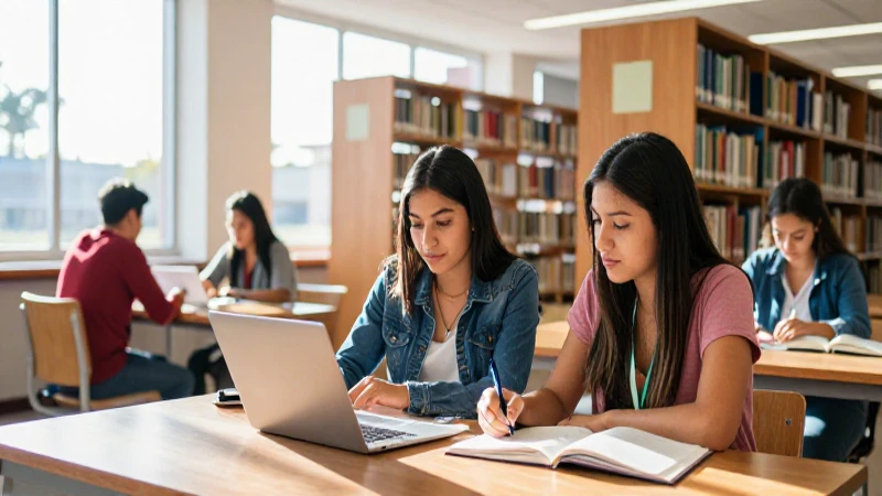 Estudiante mexicano estudia en moderna biblioteca