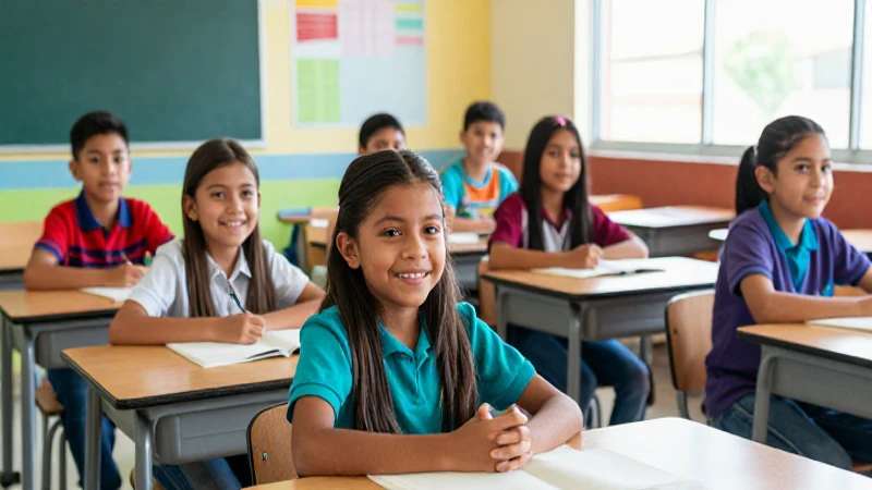 Estudiantes mexicanos sonrientes en un aula moderna