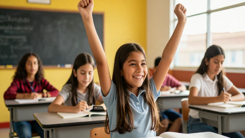 Estudiante mexicano feliz en un aula vibrante
