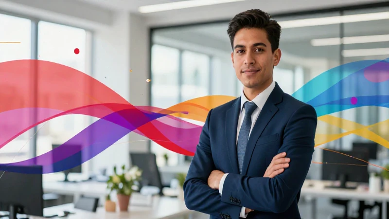 Joven profesional mexicano en oficina vibrante