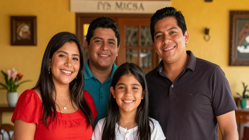 Retrato vibrante de familia mexicana feliz
