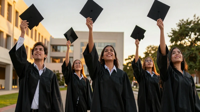 Estudiantes mexicanos celebrando su graduación al atardecer
