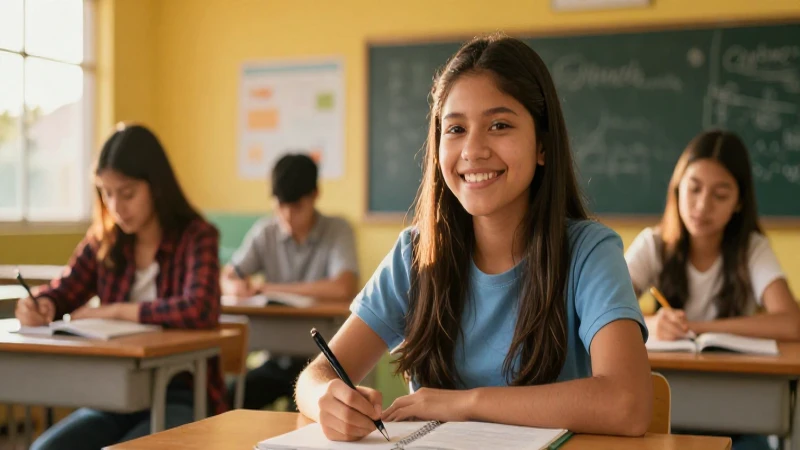 Estudiante mexicano exitoso en clase vibrante