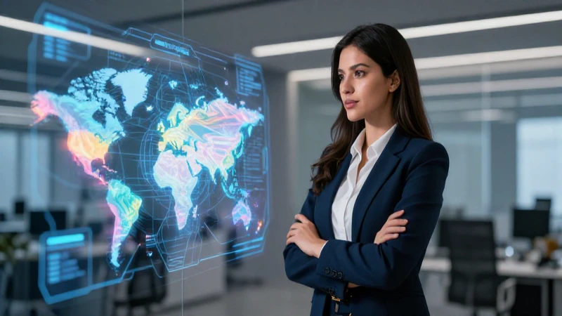 Mujer mexicana profesional mira un mapa de carrera digital