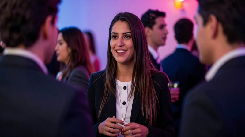Joven profesional mexicano en networking vibrante