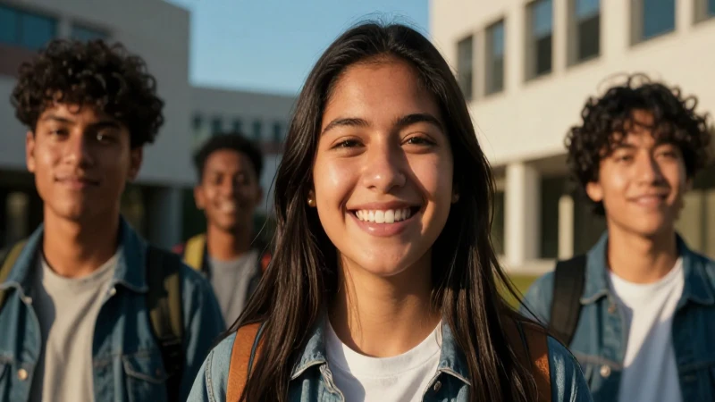 Joven estudiante mexicano sonríe en campus tecnológico