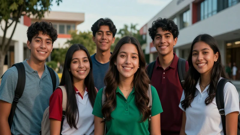 Estudiantes mexicanos en campus educativo moderno